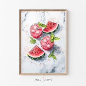 Drink Printable Summer Kitchen Wall Art, Colorful Cocktail Art Print, Modern Bar Art Dining Room Decor, Watermelon Printable Gift | H24