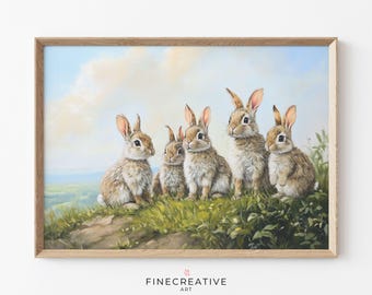 Easter Bunny Printable Wall Art, Spring Rabbit Painting, Vintage Farmhouse Animal Decor, Cottagecore Nursery Download, Easter Print | G47