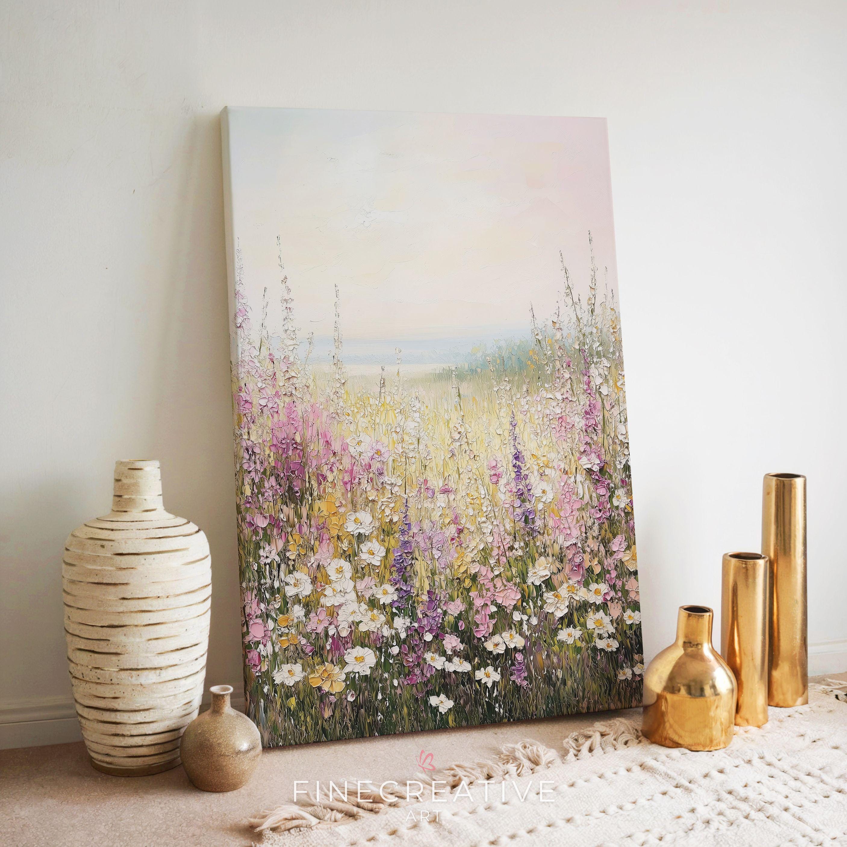 Vintage Wildflower Field Art Print, Spring Floral Landscape Wall Decor ...
