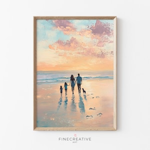 Family Portrait Wall Art Coastal Art Print, Sunset Beach Print, Modern Pastel Decor, Downloadable Summer Scene, Calm Beach House Art | K95