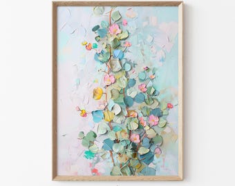 Eucalyptus Wall Art Print, Textured Botanical Painting, Pastel Floral Wall Decor, Boho Printable Flower Artwork, Digital Download | E06