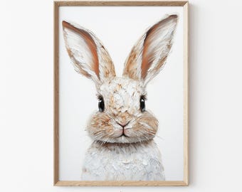 Easter Bunny Print, Spring Printable Wall Art, Minimalist Rabbit Painting, Digital Download, Textured Bunny Print, Easter Wall Decor | G42