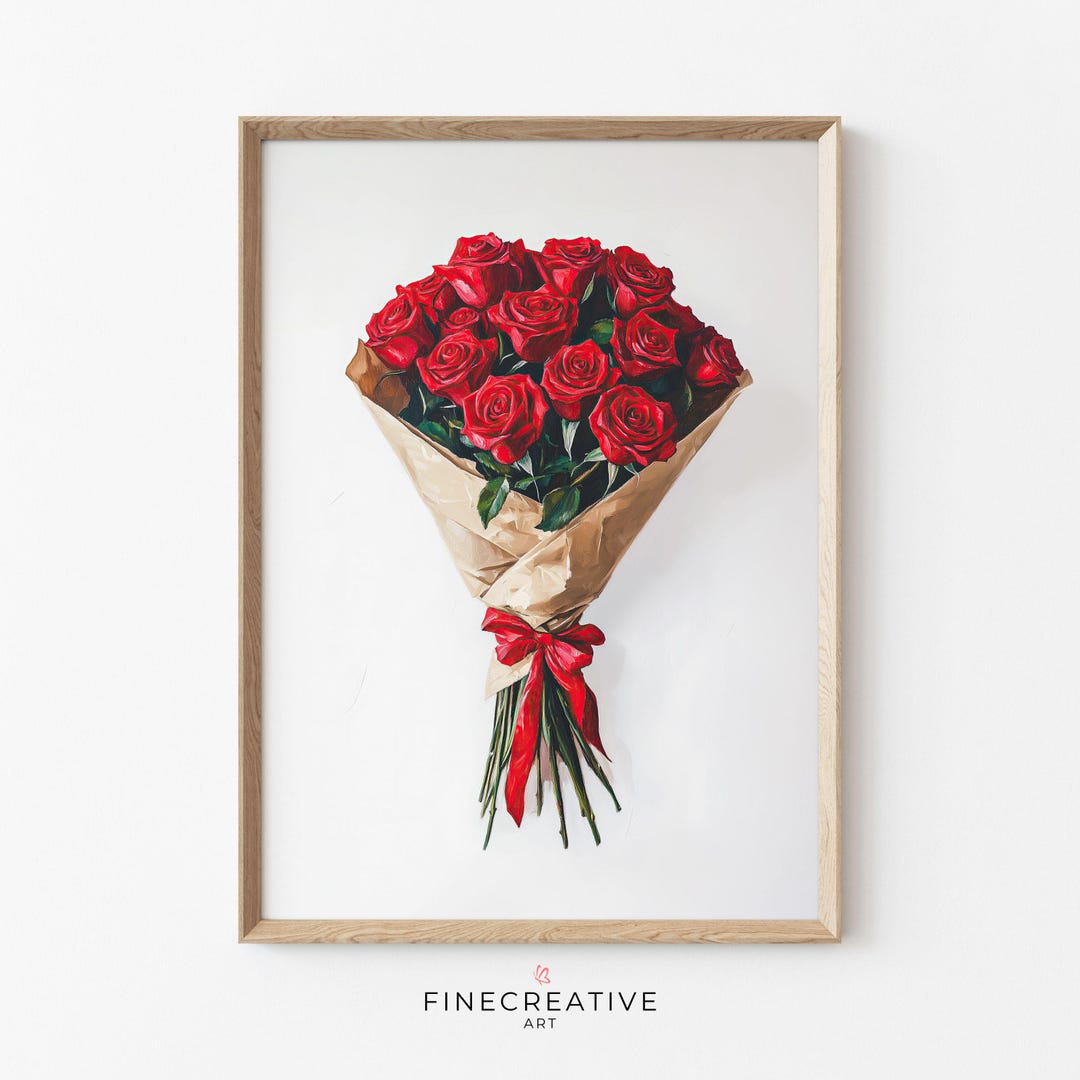 Red Roses Bouquet Print, Valentines Painting, PRINTABLE Digital Wall ...