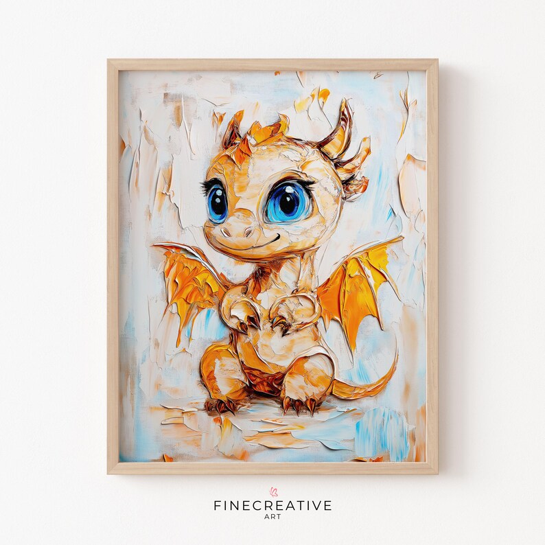Baby Dragon Nursery Wall Art, Fantasy Creature Wall Decor, Whimsical ...