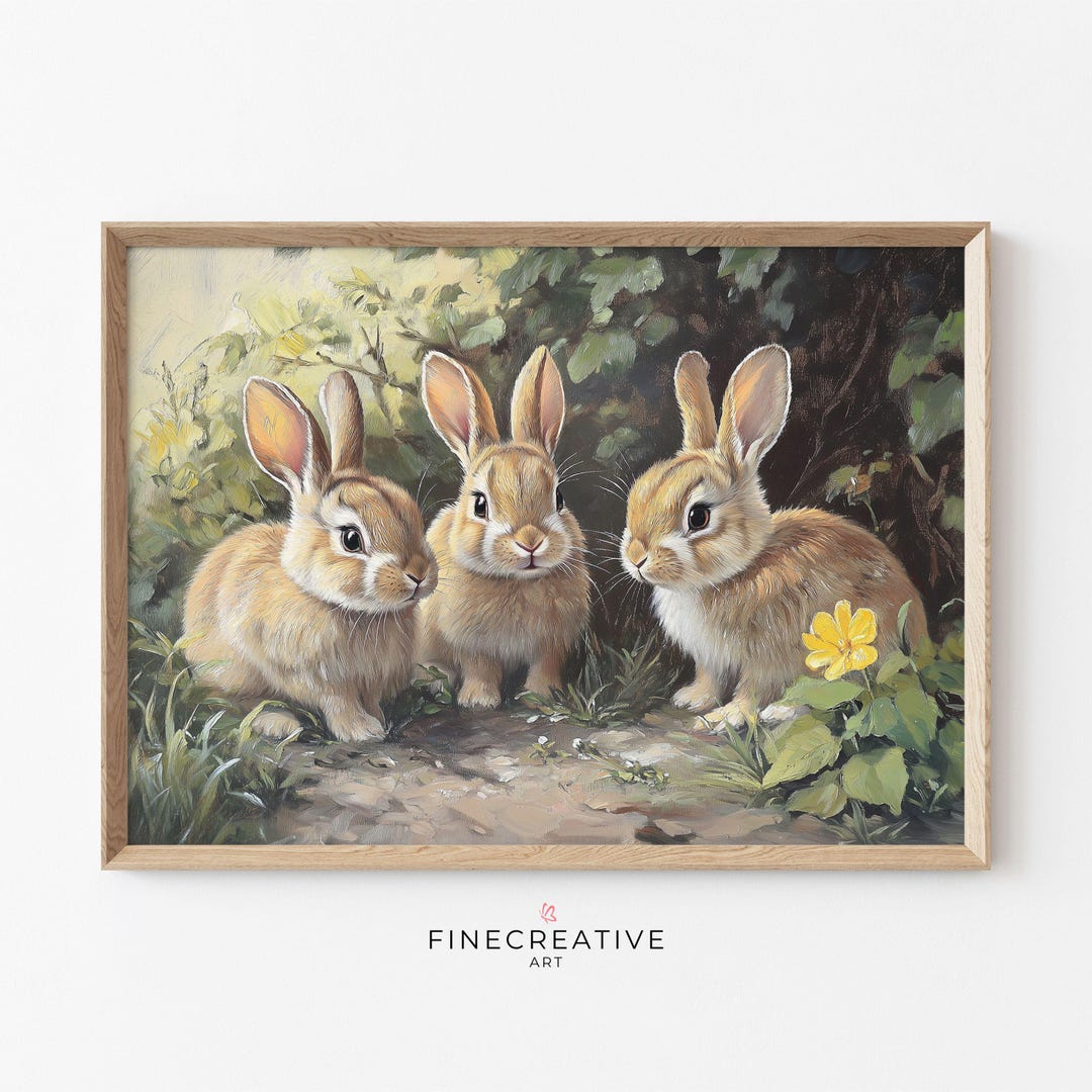 Easter Bunny Printable Wall Art, Spring Rabbit Painting, Cottagecore ...