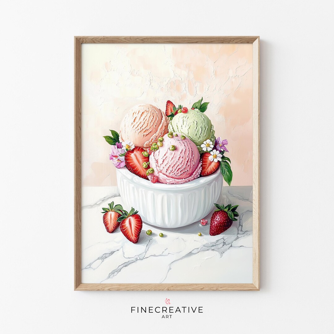 Pastel Ice Cream Printable Art Dessert Prints, Kitchen Wall Decor