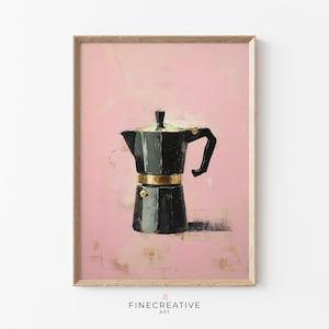 Coffee Wall Art Print Retro Kitchen Prints, Moka Pot Printable, Dining Room Decor, Minimalist Bar Cart Print, Trendy Pastel Coffee Art | H32
