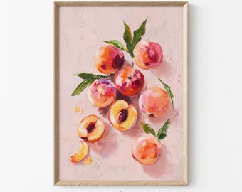 Peach Print Kitchen Art Dopamine Decor, Modern Wall Art, Colorful Fruit Aesthetic, Trendy Peach Wall Decor, Farmhouse Download Art | H46