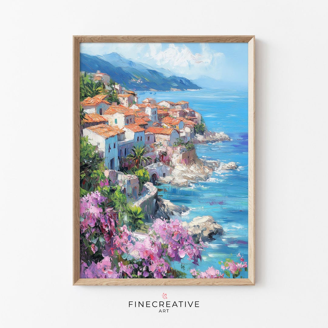 Coastal Wall Art Cliffside Landscape Print of Mediterranean Seaside ...