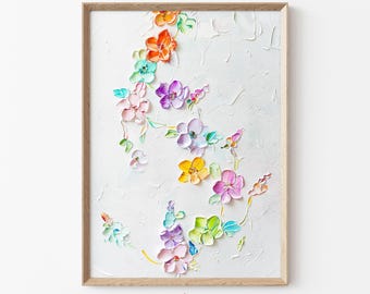 Pastel Flower Printable Wall Art, Floral Textured Painting, Minimalist Instant Download, Spring Wall Decor, Modern Botanical Art Print | E10