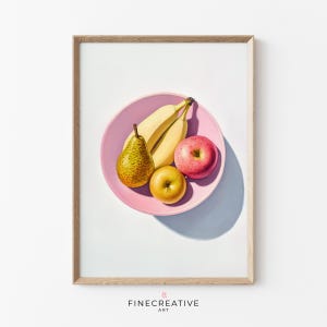 Obst Wandkunst Pastell Küchendekor, modernes Esszimmer Stillleben, buntes druckbares Feinschmeckergeschenk, trendige Küche zum Herunterladen Druck | H10