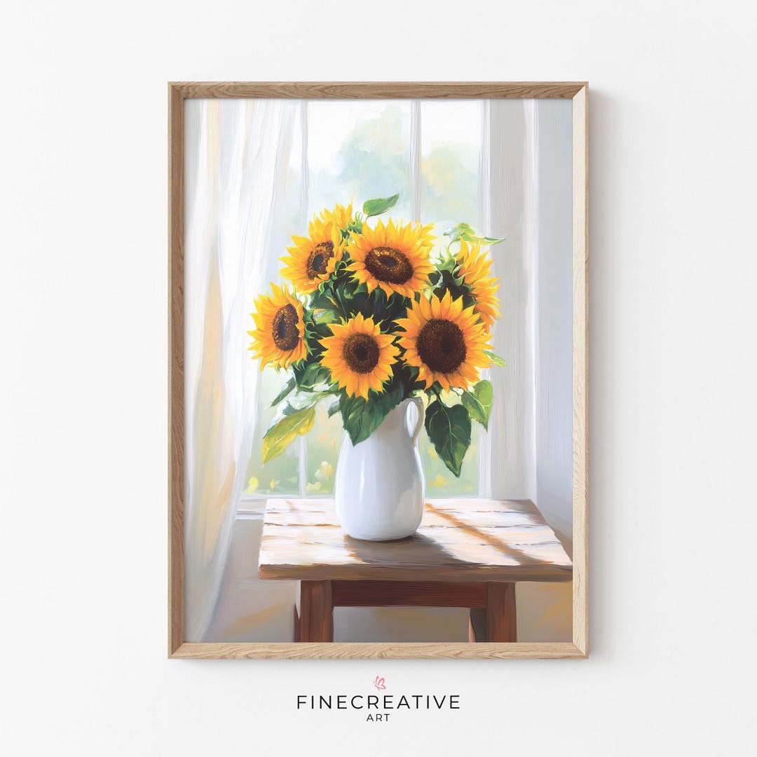 Sunflower Art Printable Floral Bouquet, Summer Kitchen Wall Decor ...