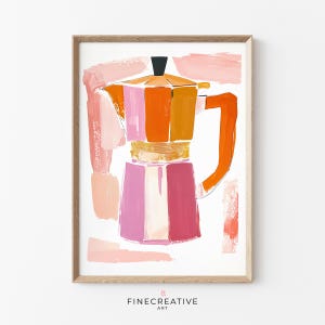 Trendy Coffee Art Modern Kitchen Pastel Pink Wall Decor Maximalist Dining Room Retro Bar Dopamine Abstract Coffee Lover Gift Download | H05