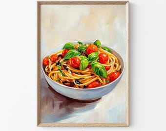 パスタ ウォールアート イタリアンフードプリント スパゲッティ キッチン装飾 シェフギフト ダイニングルームポスター グルメ 料理好き レトロフード ダウンロード可能 | H04