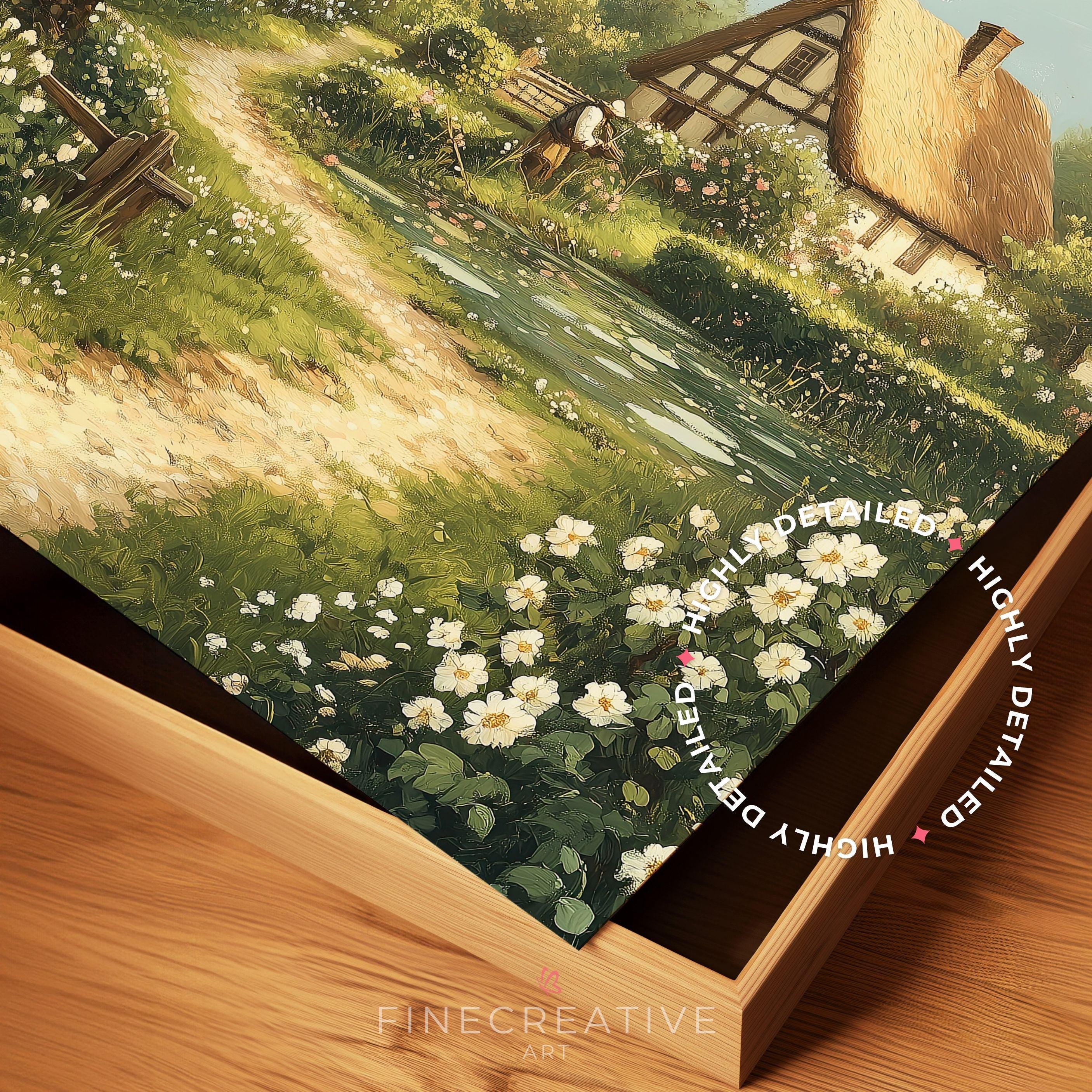 Vintage Spring Cottage Art Print, Printable Farmhouse Landscape Wall ...