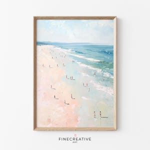 Beach Landscape Art Coastal Print, Neutral Beach Wall Art, Calm Ocean Waves, Summer Aesthetic Painting, Modern Seaside Downloadable | K94