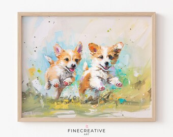 Nursery Dog Print, Playful Corgi Poster for Kids Room, Pastel Puppy Wall Art, Dog Lover Gift, Puppy Nursery Art, Downloadable Decor | B10