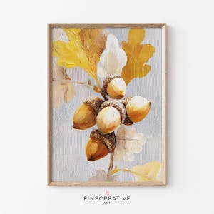 Acorn Print Fall Wall Art, Botanical Autumn Leaf Artwork for Rustic Farmhouse & Cottagecore Decor, Warm Nature Downloadable Prints  | C87