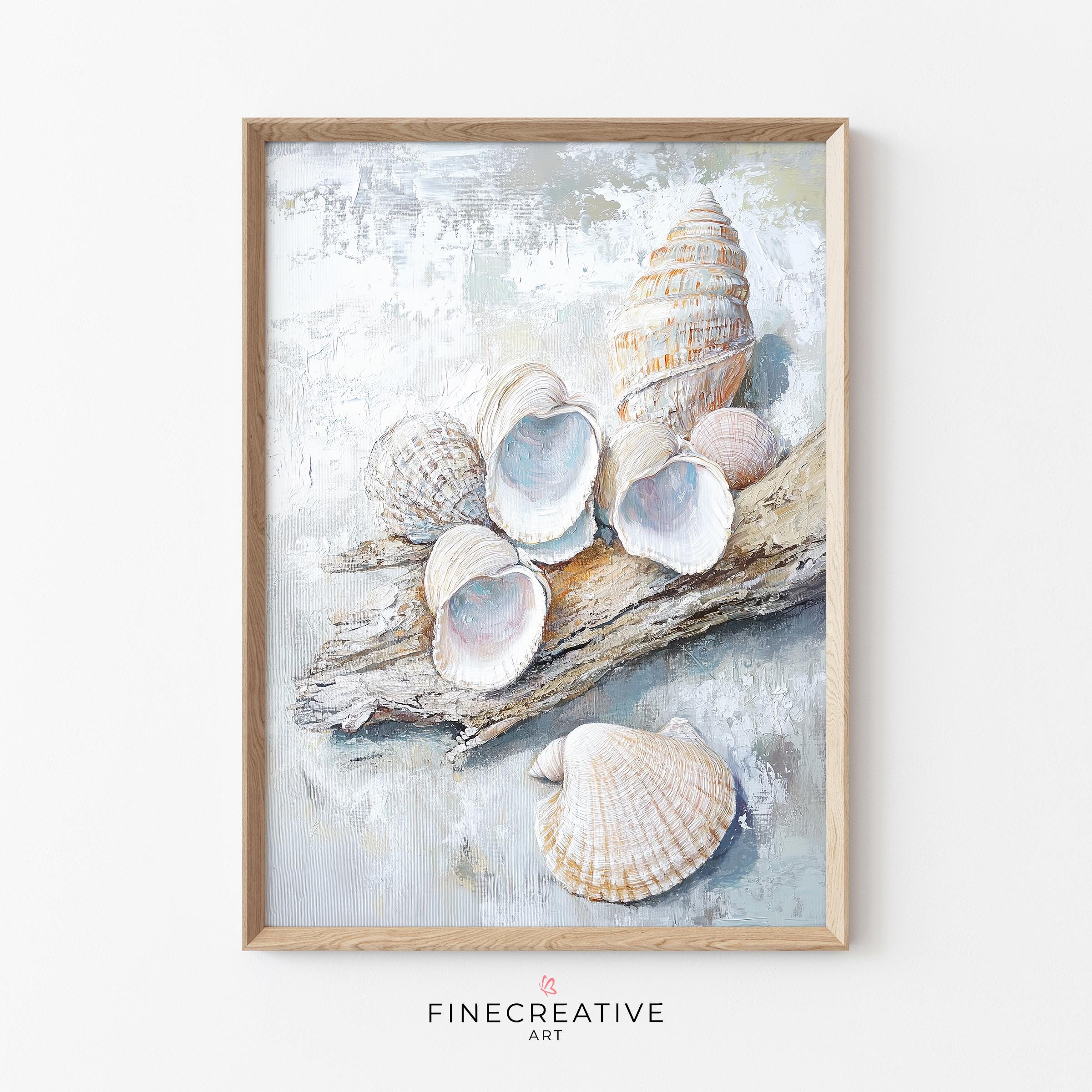 Beach Shell Art Printable Coastal Nautical Wall Art, Neutral Bathroom Decor, Seashell Summer Artwork, Country Style Downloadable Art | K77