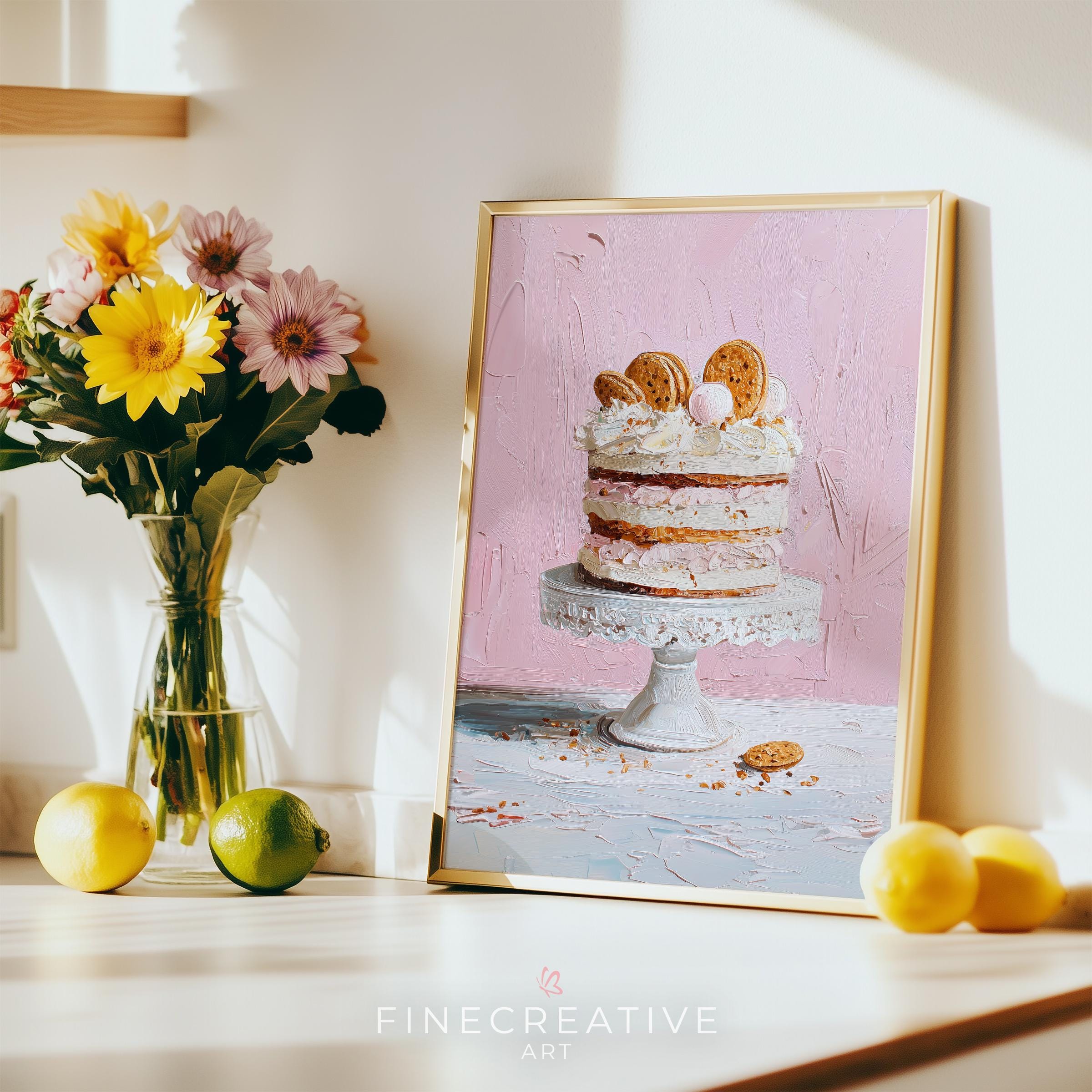 Cake Art Print Kitchen Wall Decor, Pastel Dessert Painting ...