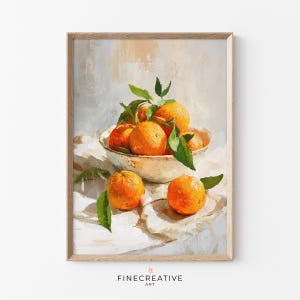 Orange Wall Art Print Rustic Kitchen Decor, Mediterranean Citrus Still Life Painting for Farmhouse, Country Dining Room Download Art | H65
