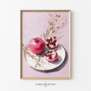 Pomegranate Art Printable Pink Kitchen Art, Dopamine Decor & Colorful Fruit Painting, Modern Farmhouse Download, Dining Room Wall Art | H59