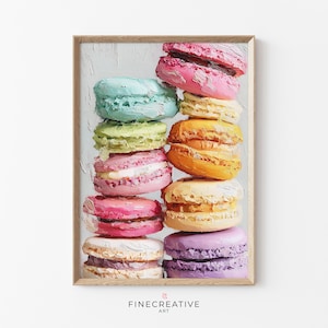 Pastel Macarons Printable Art Maximalist Kitchen Decor, Trendy Food Poster, Colorful Sweets French Bakery Print, Textured Download Art | H29