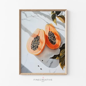 Obst Wandkunst Tropical Papaya druckbare für moderne Küche, Esszimmer Dekor, Sommer Boho Foodie herunterladbare Kunst, Retro Food Poster | H11