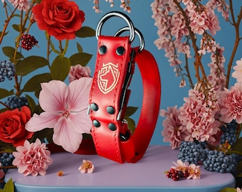 Collar de cuero personalizado para perro: nombre personalizado grabado, collar rojo