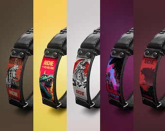 Personalized Dog Collar Tag: Custom Print Leather Pet ID, Godzilla Design