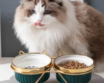 Cute Cat Bowl Elevated Cat Bowl Food and Water Bowl for Cats Feeder Aesthetic Ceramic Kitten Bowl Cat Dish