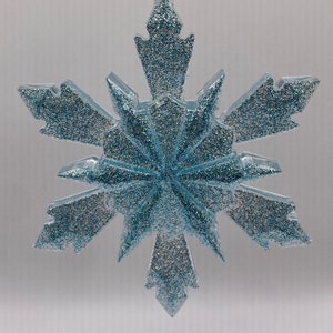 Sparkling Clear with Blue Topaz Glitter inside Resin Snowflake Ornament