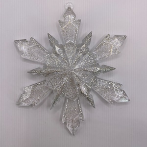 Sparkling Clear with Sterling Glitter inside Resin Snowflake Ornament