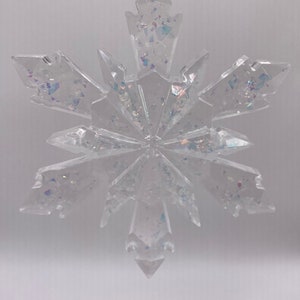 Sparkling Clear with Mica Glitter inside Resin Snowflake Ornament