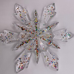Sparkling Clear with Confetti Glitter inside Resin Snowflake Ornament