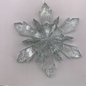 Sparkling Clear with Aquamarine Glitter inside Resin Snowflake Ornament