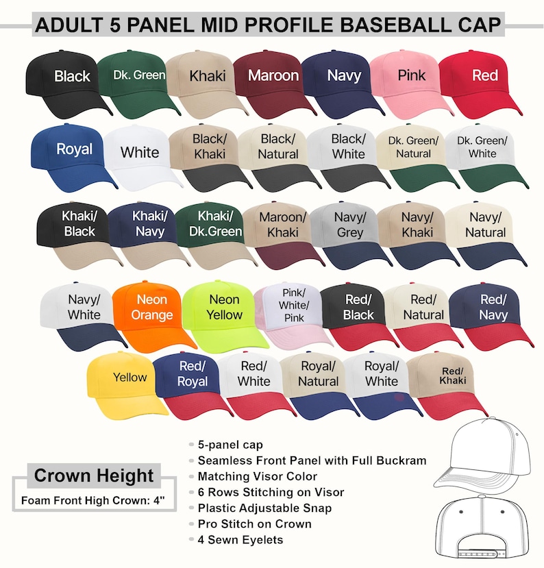 Custom Embroidered Upside Down Text Hat, 5 Panel Two Tone Baseball Cap, Personalized Make Your Own Hat, Embroidery Baseball Fan Hat (31-069) image 2