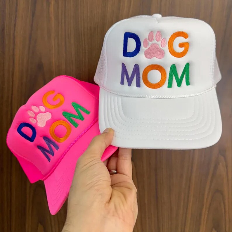 Embroidered Dog Mom Trucker Hat, Dog Mom Embroidery Hat, Dog Mom Cap image 4