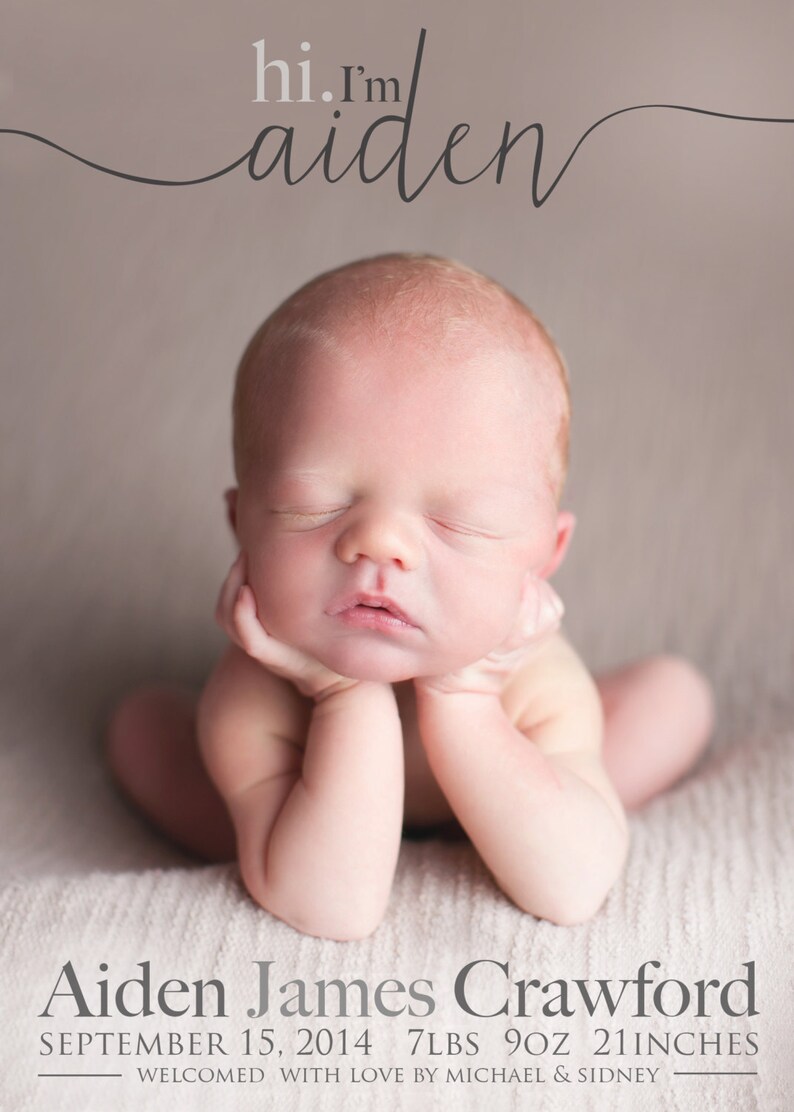 Hi BIRTH ANNOUNCEMENT Photo Baby Announcement Baby Girl Etsy