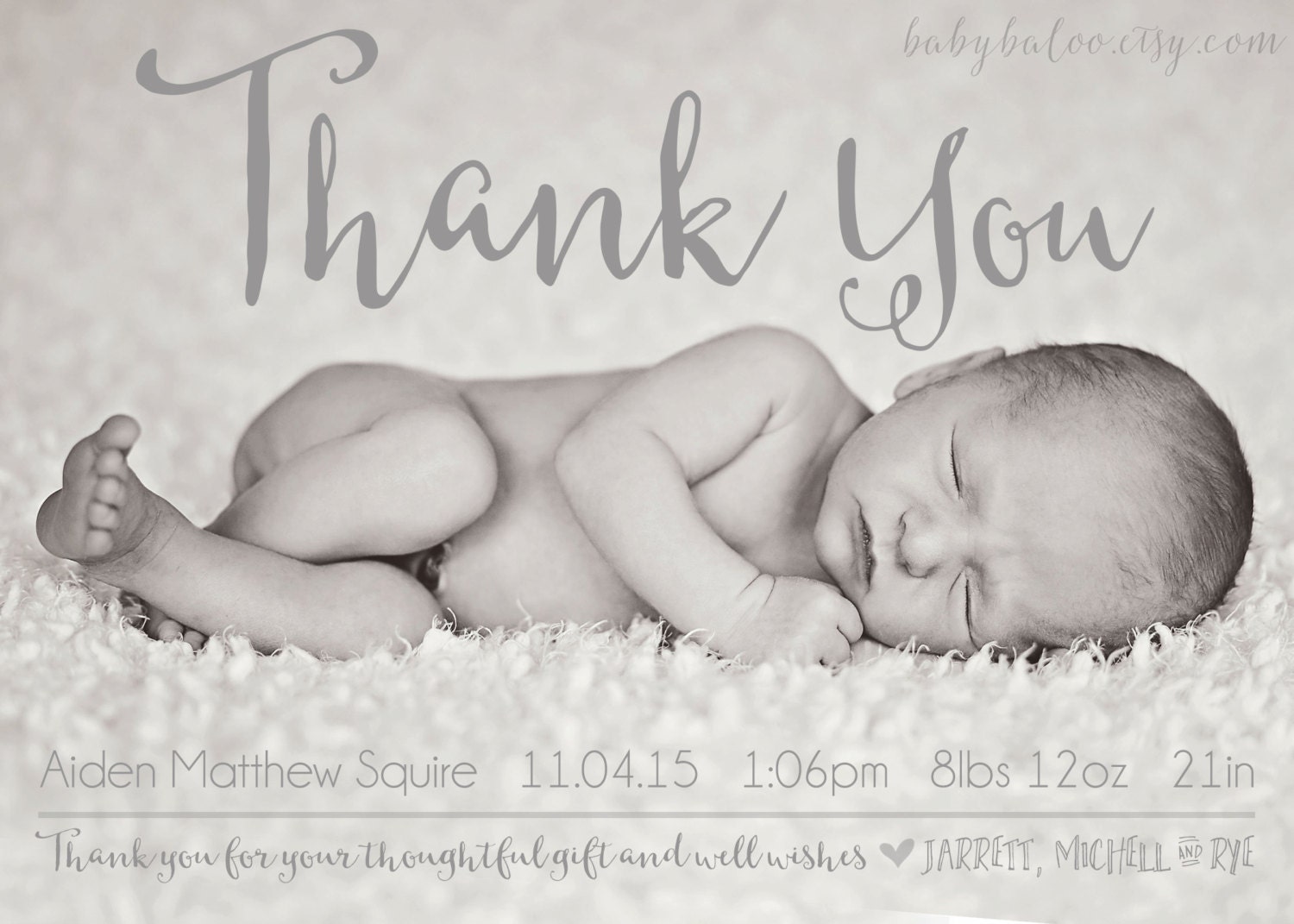 Thank you Birth Announcement Photo Card Baby Digital Etsy