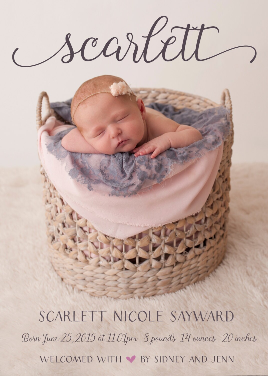 GIRL BIRTH ANNOUNCEMENT Photo Baby Announcement Baby Girl Etsy
