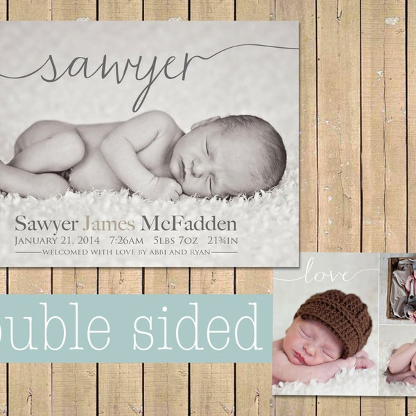 Name BIRTH ANNOUNCEMENT - Baby boy announcement - Baby girl announcement - Double sided - Newborn Printable Digital Simple modern collage
