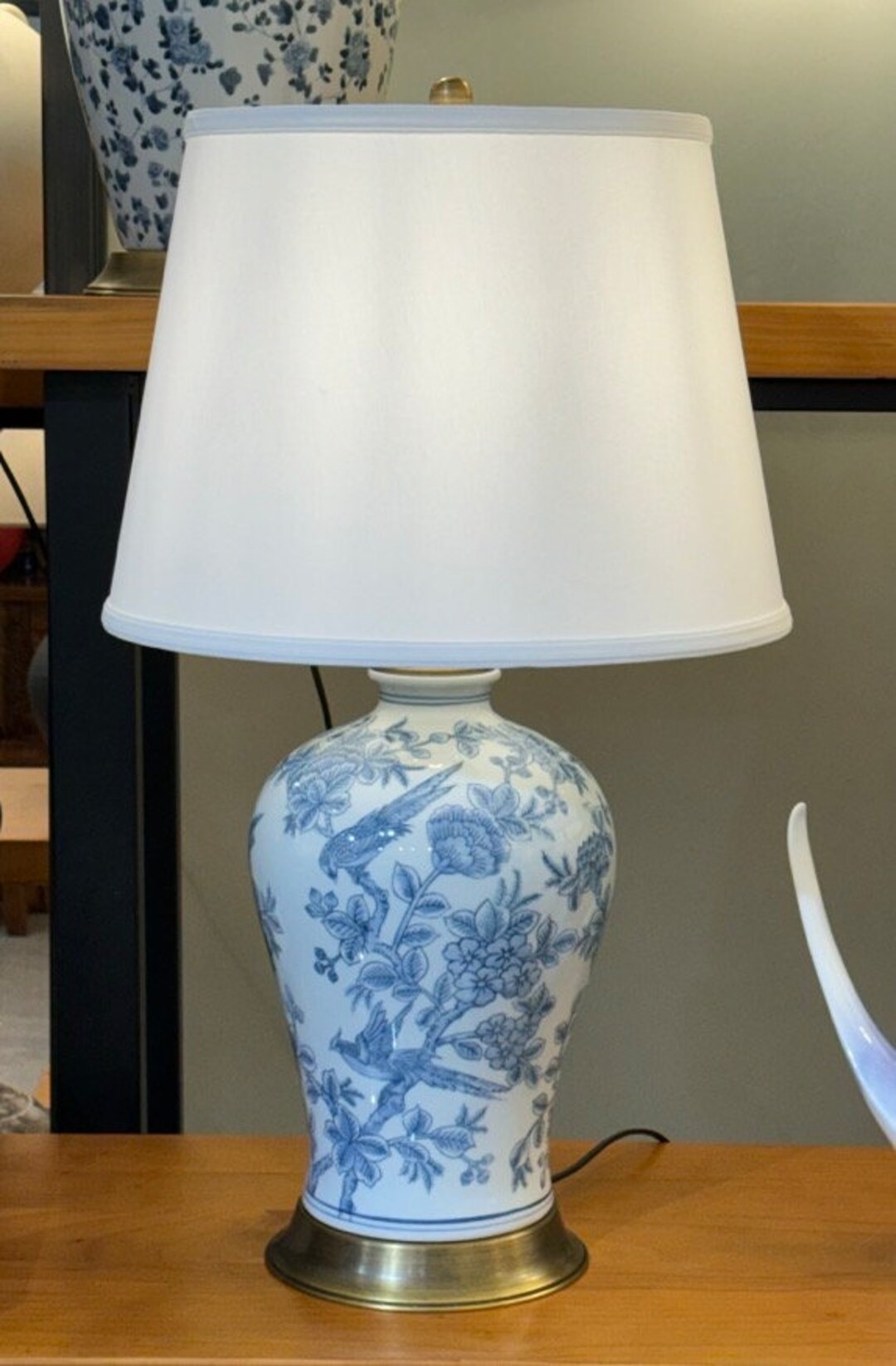 Charming Blue and White Porcelain Table Lamp With Bird and Floral Motif ...