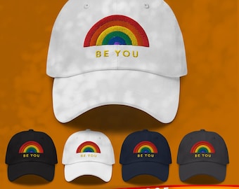 Be You LGBTQ Pride Hat | Rainbow Embroidered Cap | WLW Lesbian Gay Bi Trans Queer | Rainbow gift LGBTQ+  Hat | Pride Merch | Pride 2025 Cap