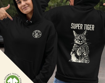 Premium quality organic cotton cat tiger hoodie gift for her or him birthday present for women and men cat tiger hoodie aesthetic hoodie