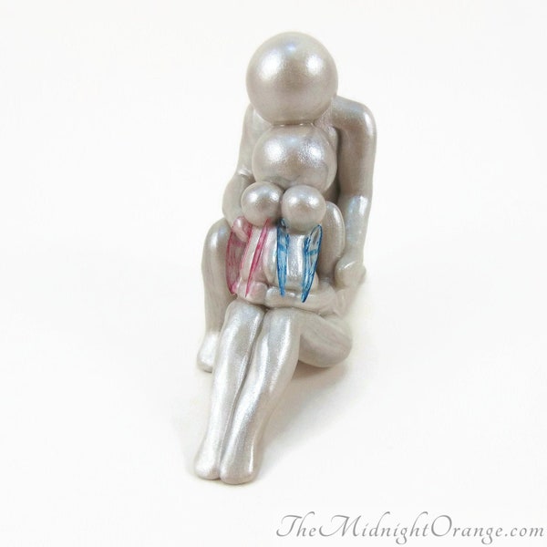 Family of Four clay baby memorial sculpture - parents with twin angels, twinless twins, or two separate losses - MADE TO ORDER