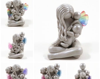 Personalized Breastfeeding Mother Sculpture - gift for nursing mom with rainbow and angel babies - handmade by The Midnight Orange