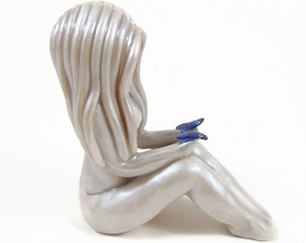 Symbol of Comfort - hand sculpted fine art statue of woman releasing a butterfly - made to order - you choose butterfly color