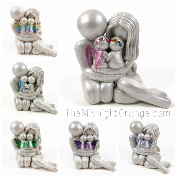 Personalized Family of 4 Baby Loss Memorial with two angels, twinless twins, or rainbow baby - customize keepsake by The Midnight Orange