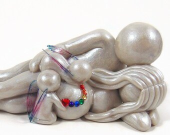 Sending a Rainbow Baby - pregnant mother, father and two angels - expectant mother gift - made to order